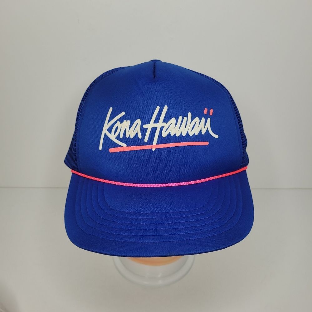 Vintage Kona Hawaiian Headwear Snapback Rope Hat Mesh Cap Blue Pink Hawaii